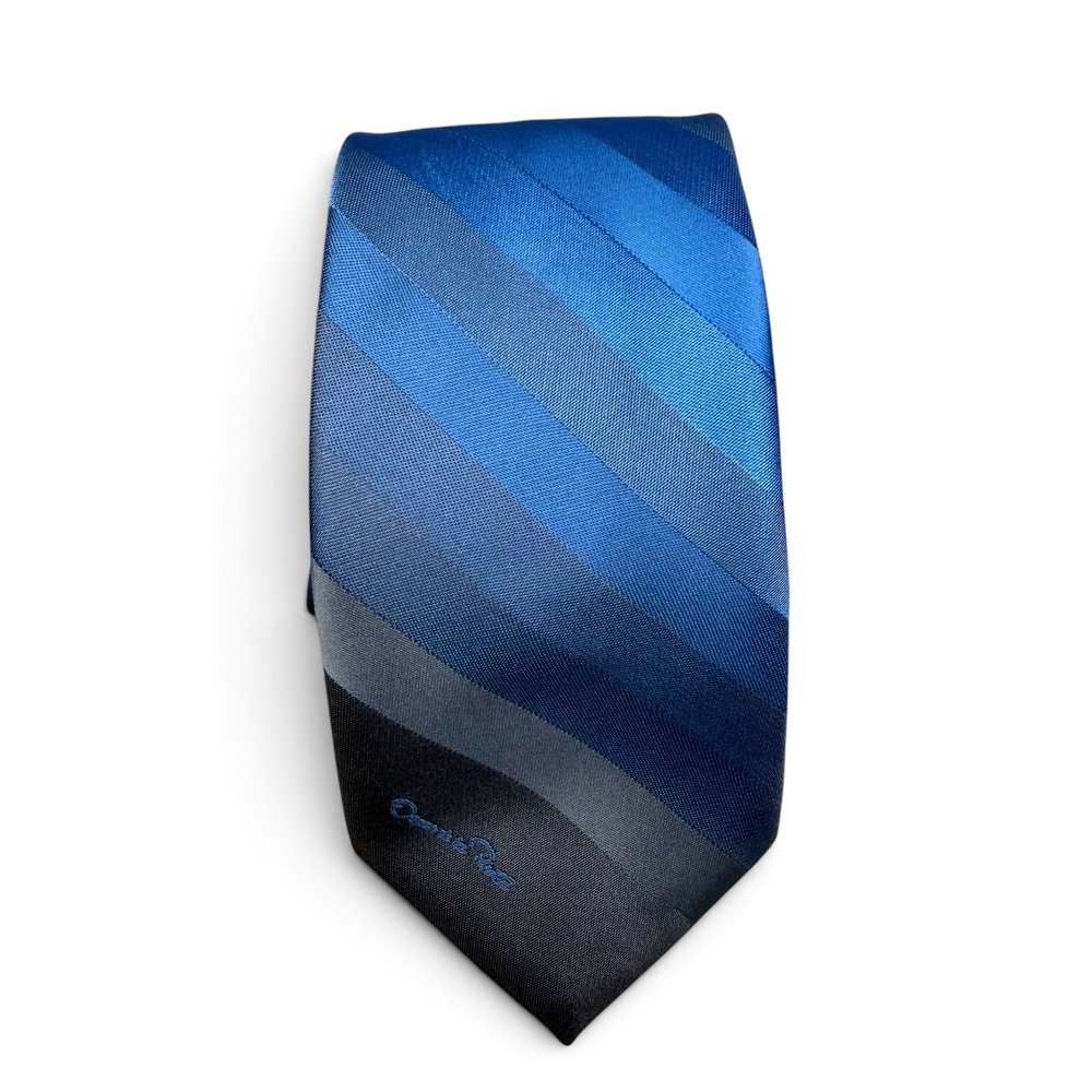 Oscar de la Renta Mens Blue Grey Diagonal Striped Silk Blend Tie Famous-Barr NWT - Picture 2 of 7